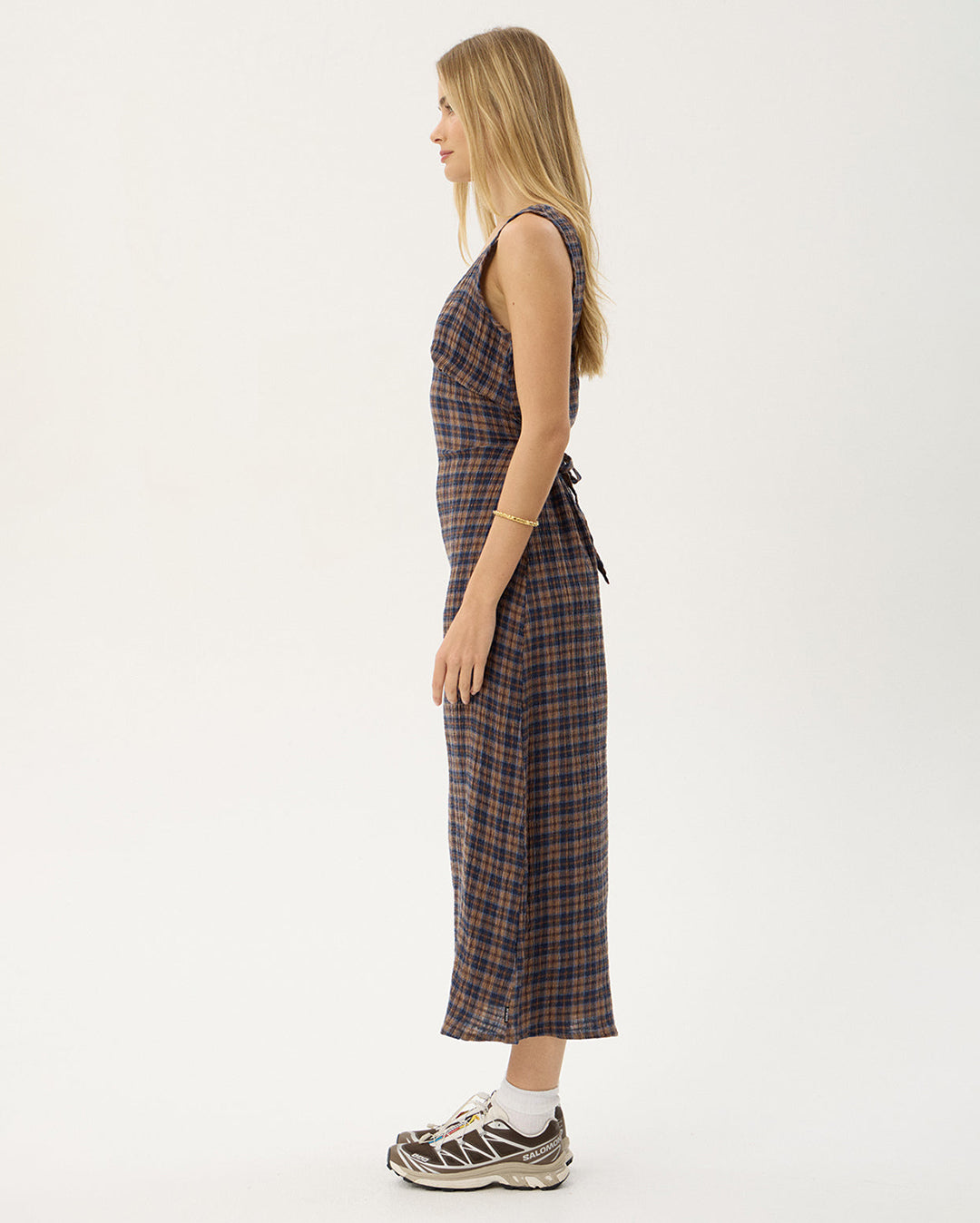 Tully Shev - Hemp Seersucker Maxi Dress - Indigo Check 4
