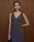 Tully Shev - Hemp Seersucker Maxi Dress - Indigo Check 5
