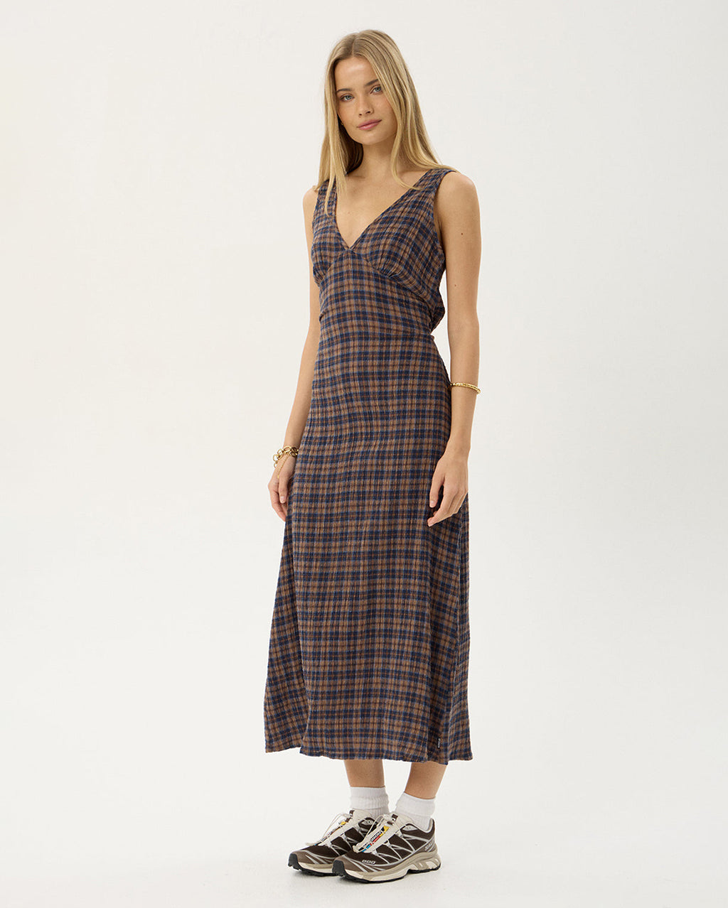 Tully Shev - Hemp Seersucker Maxi Dress - Indigo Check 7