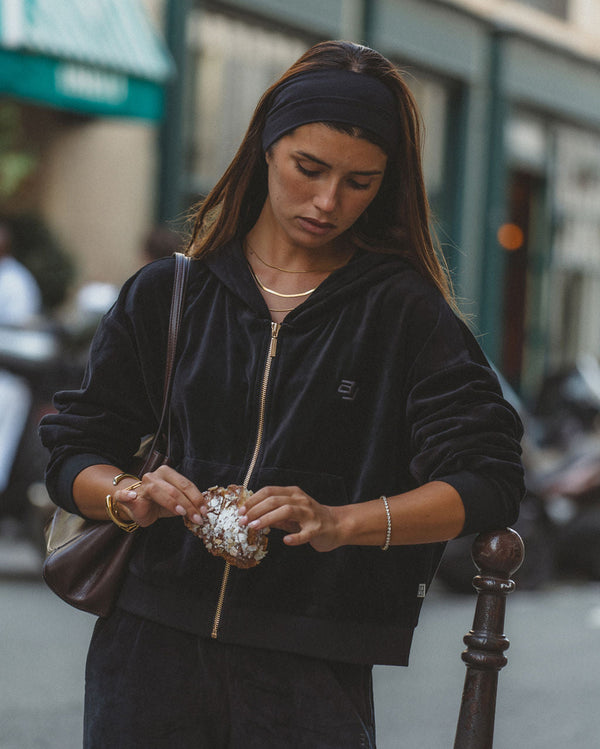 Aj Velour Hoodie - Noir - Araminta James