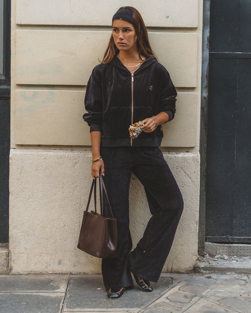 Aj Velour Hoodie - Noir - Araminta James