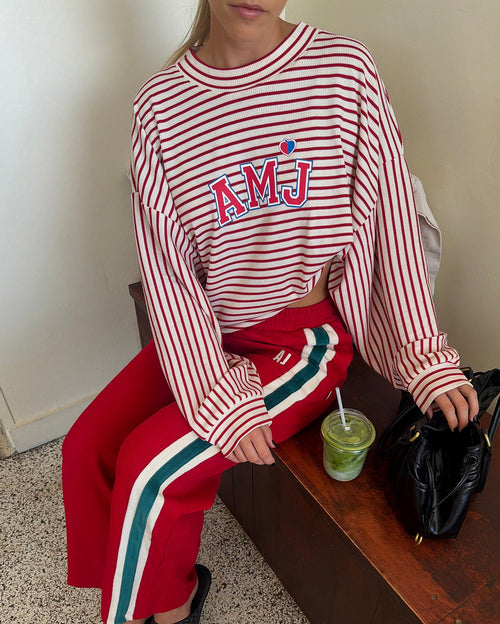 Amj Waffle Long Sleeve Top - Red Alert - Araminta James