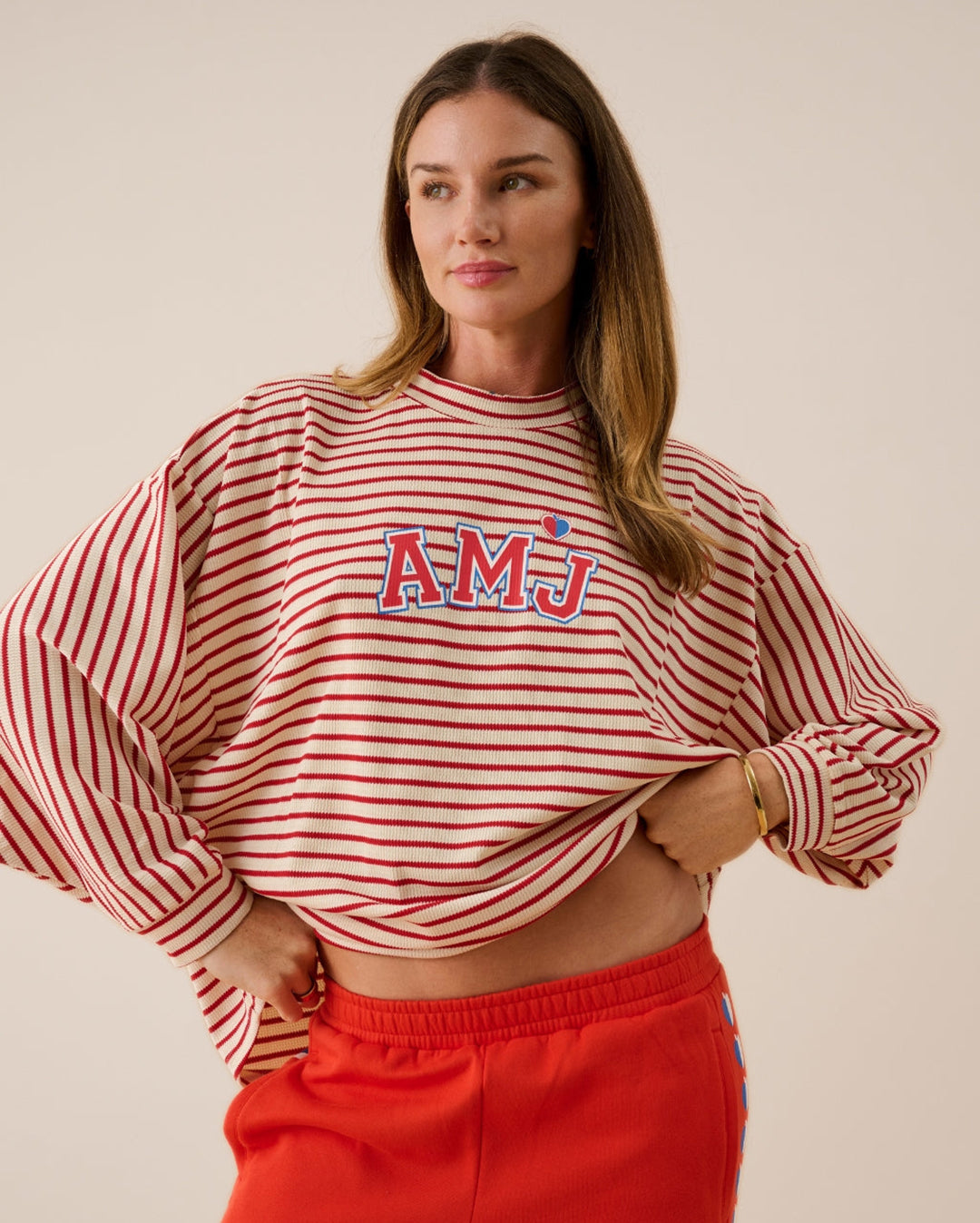 Amj Waffle Long Sleeve Top - Red Alert - Araminta James