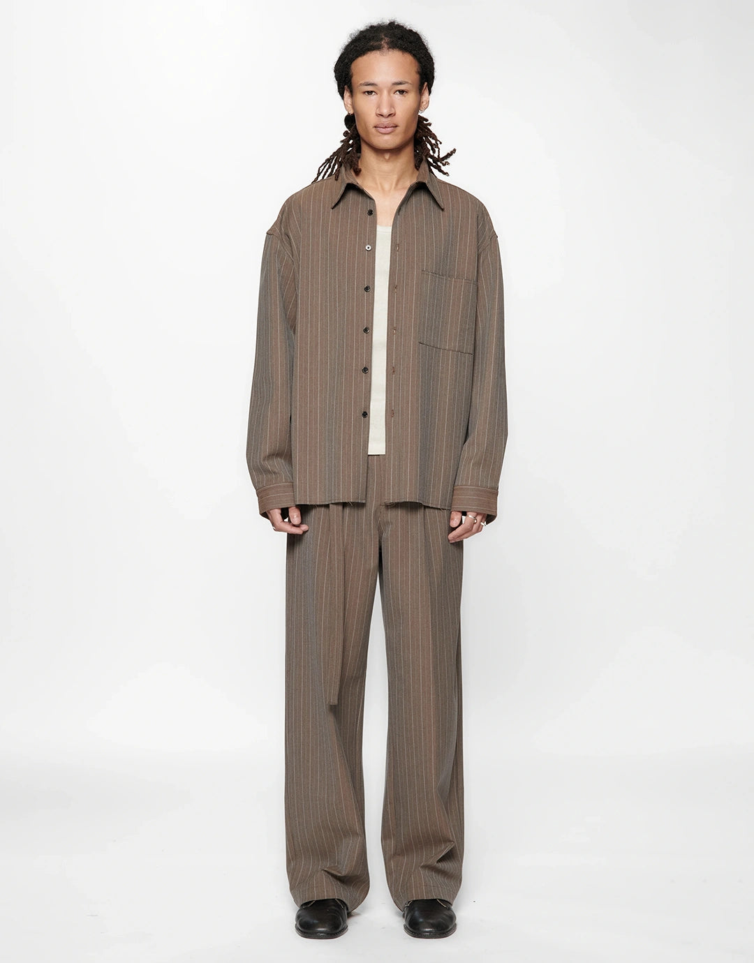 Hold Long Sleeve Shirt - Brown Pinstripe