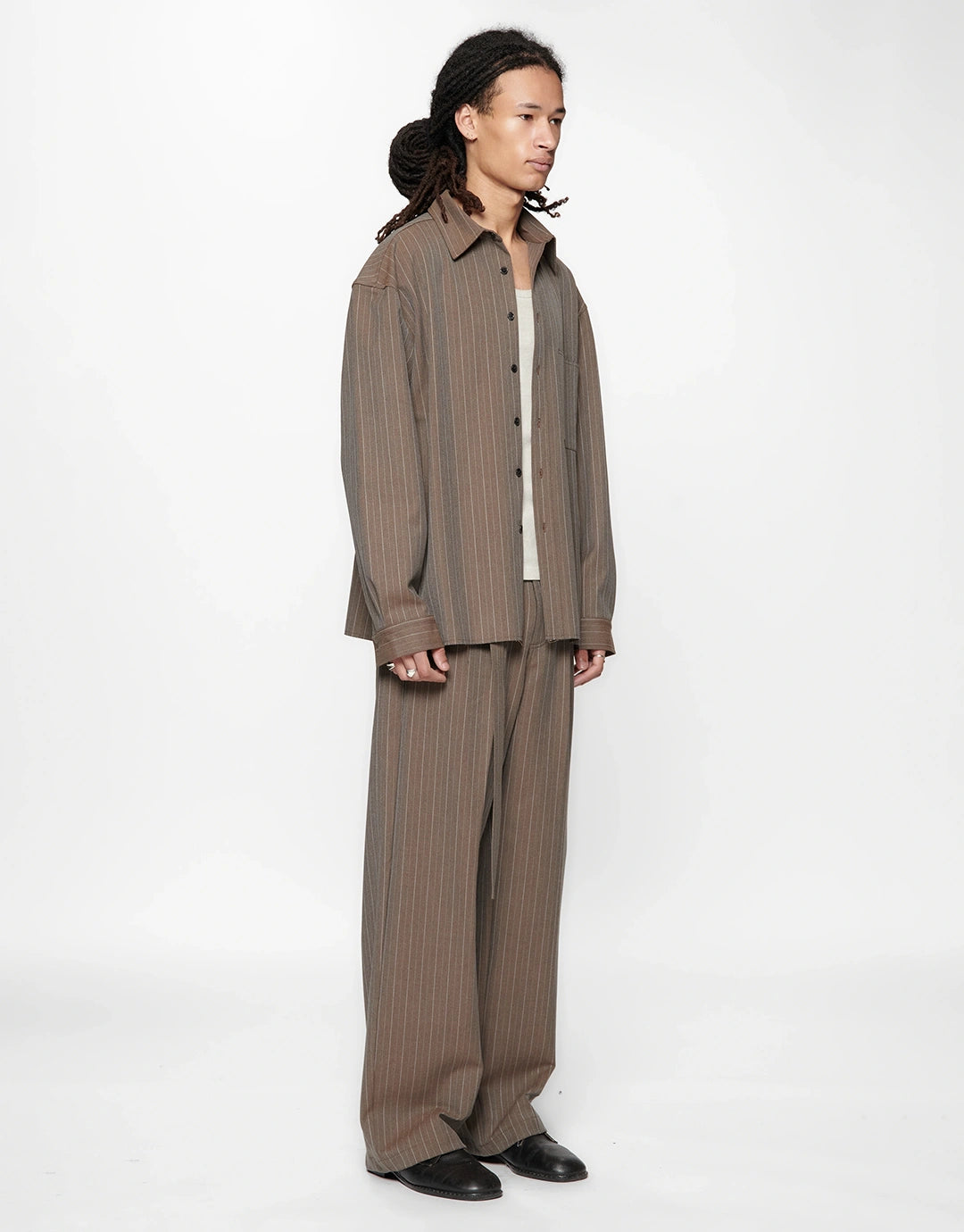 Hold Long Sleeve Shirt - Brown Pinstripe