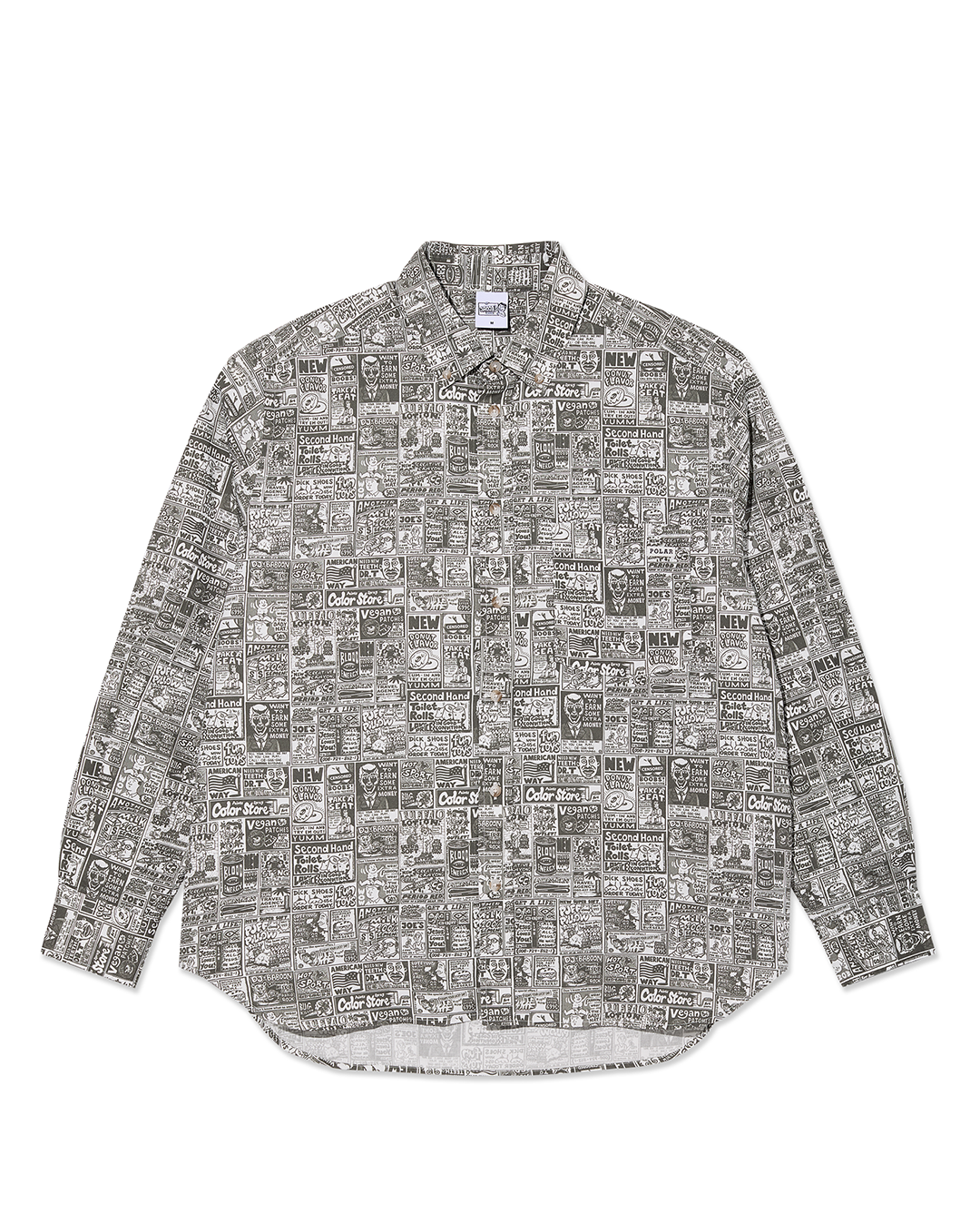 Ben Long Sleeve Shirt Newspaper - Light Grey 1