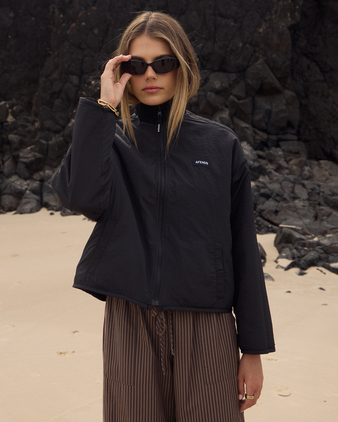 Berlin - Reversible Polar Fleece Jacket - Black - Afends