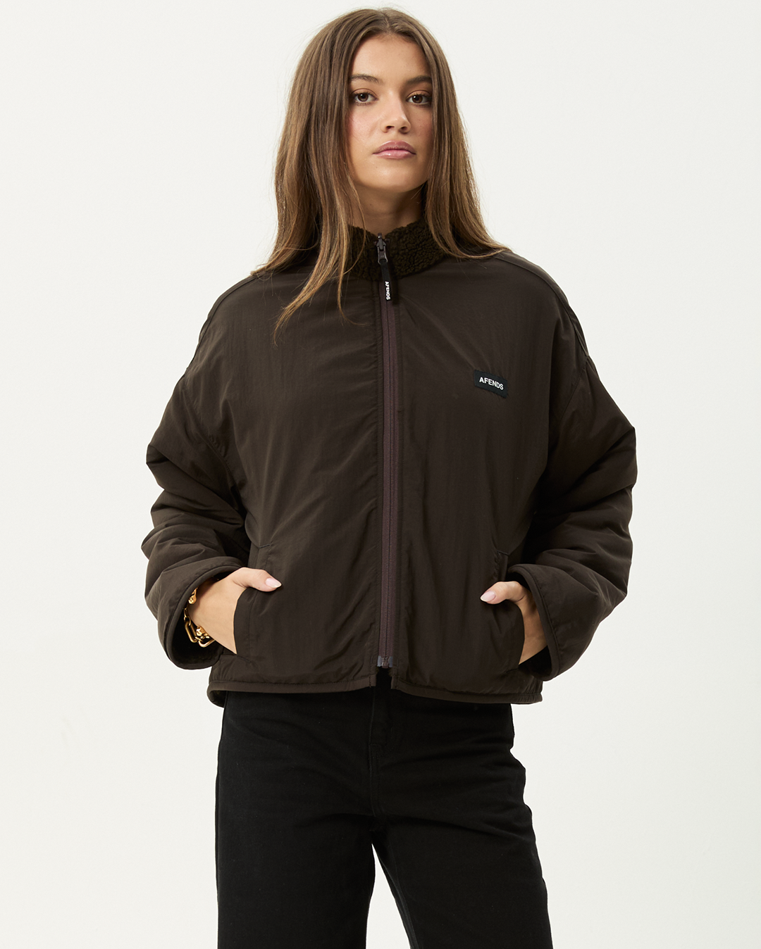 Berlin - Reversible  Polar Fleece Jacket - Coffee - Afends