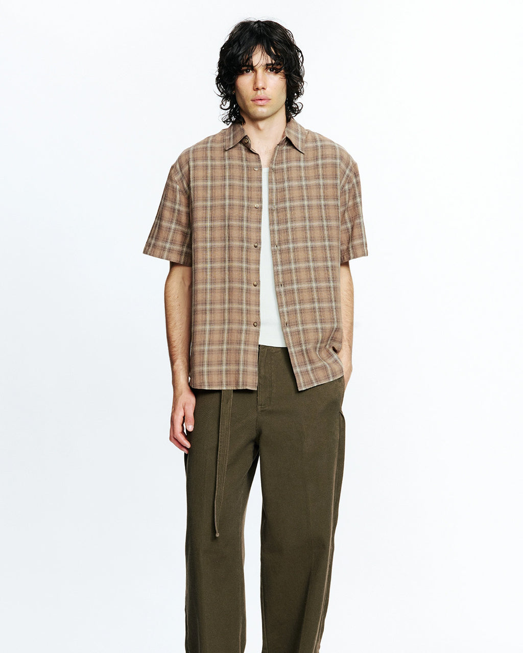 Drop Short Sleeve Shirt - Brown Check