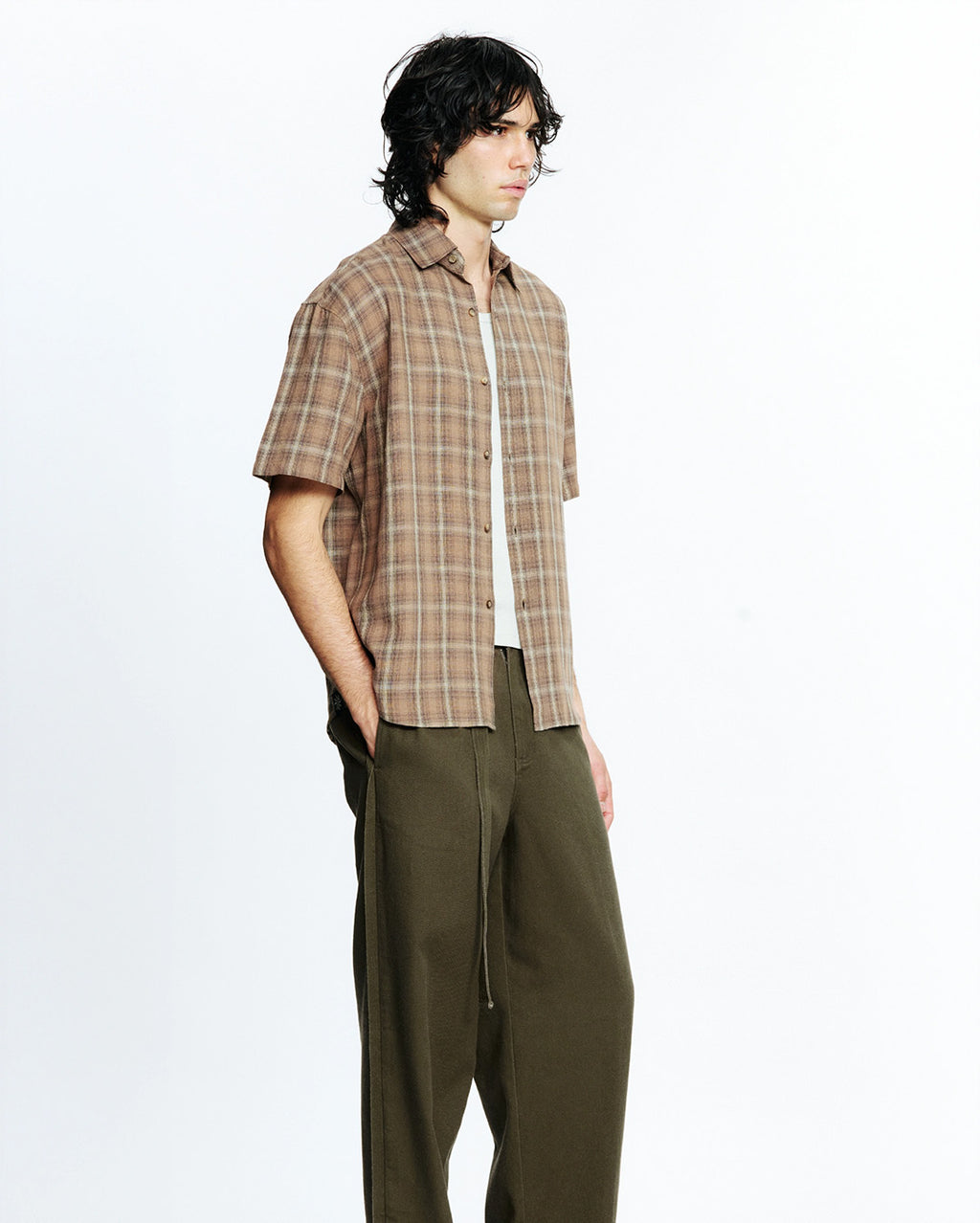 Drop Short Sleeve Shirt - Brown Check