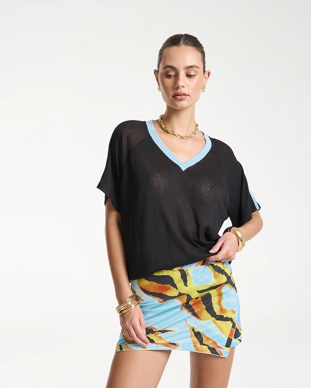 V-Neck Jersey - Black/Blue by Summi Summi - view 2