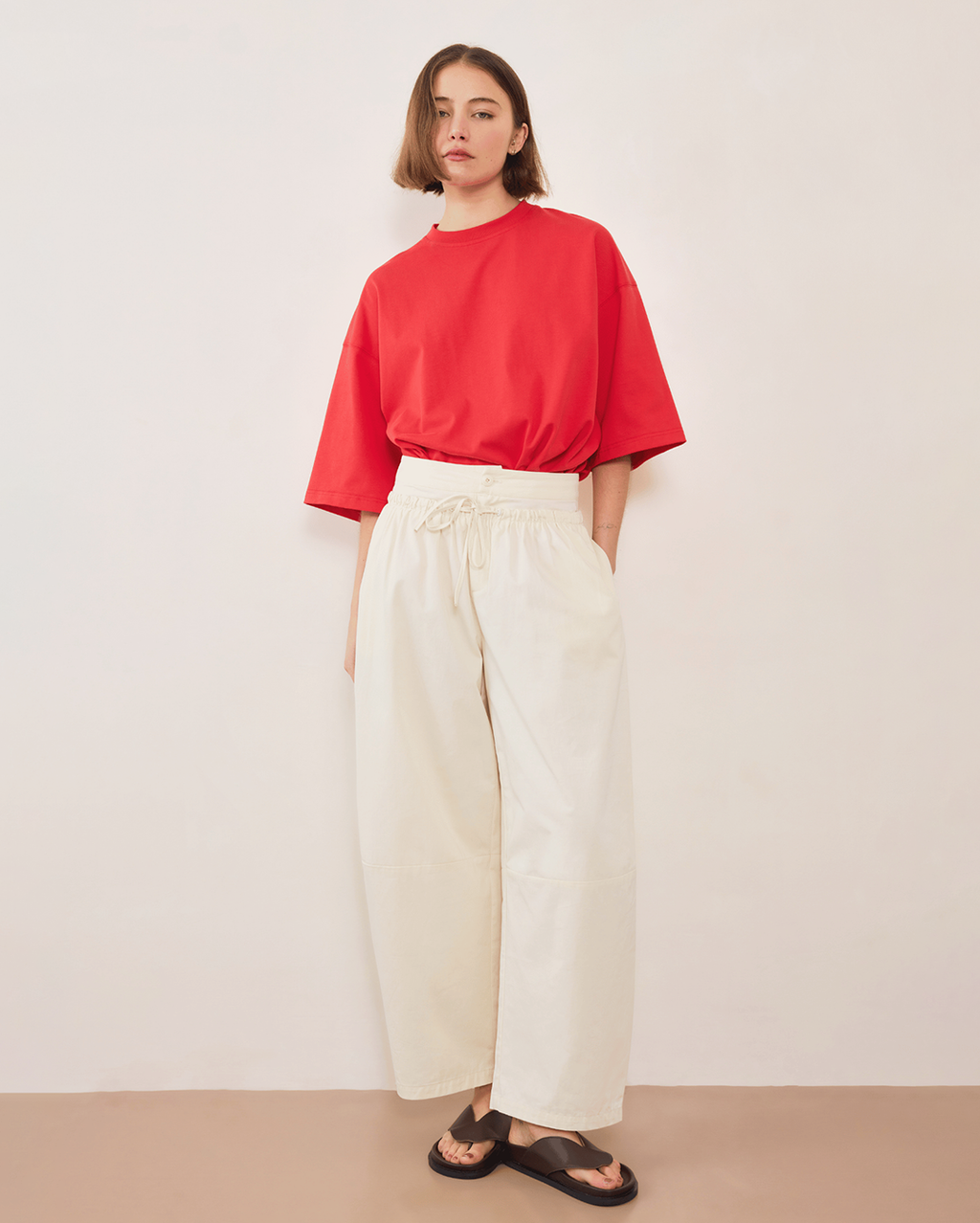 Boundary Double Layer Barrel Pant - Cream - Commonplace Essentials