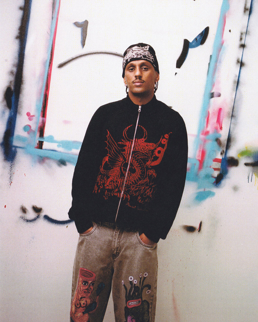 Dragon Knit Zip-Thru Sweater - Black / Red - Butter Goods