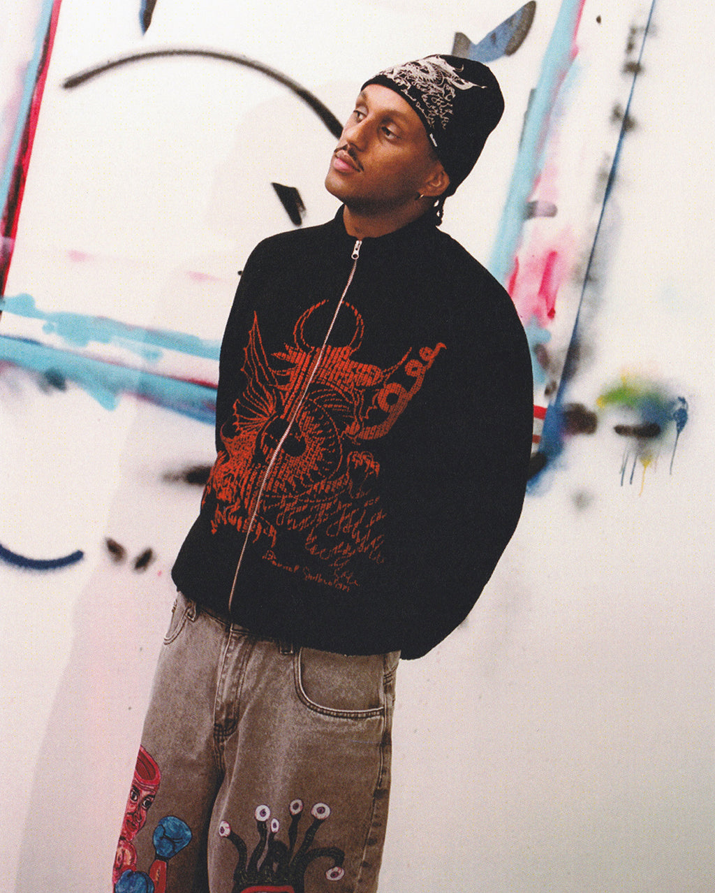 Dragon Knit Zip-Thru Sweater - Black / Red - Butter Goods