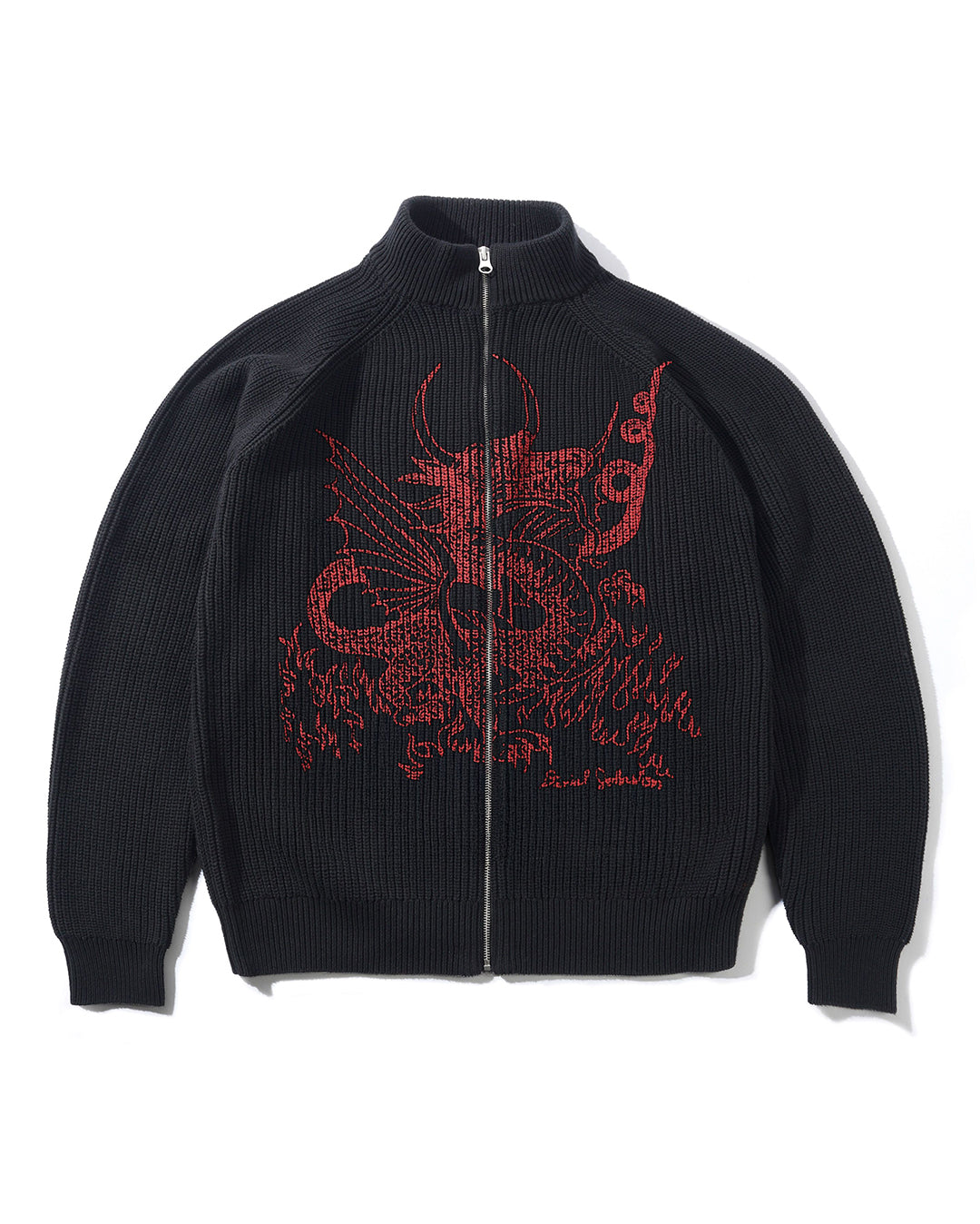Dragon Knit Zip-Thru Sweater - Black / Red - Butter Goods