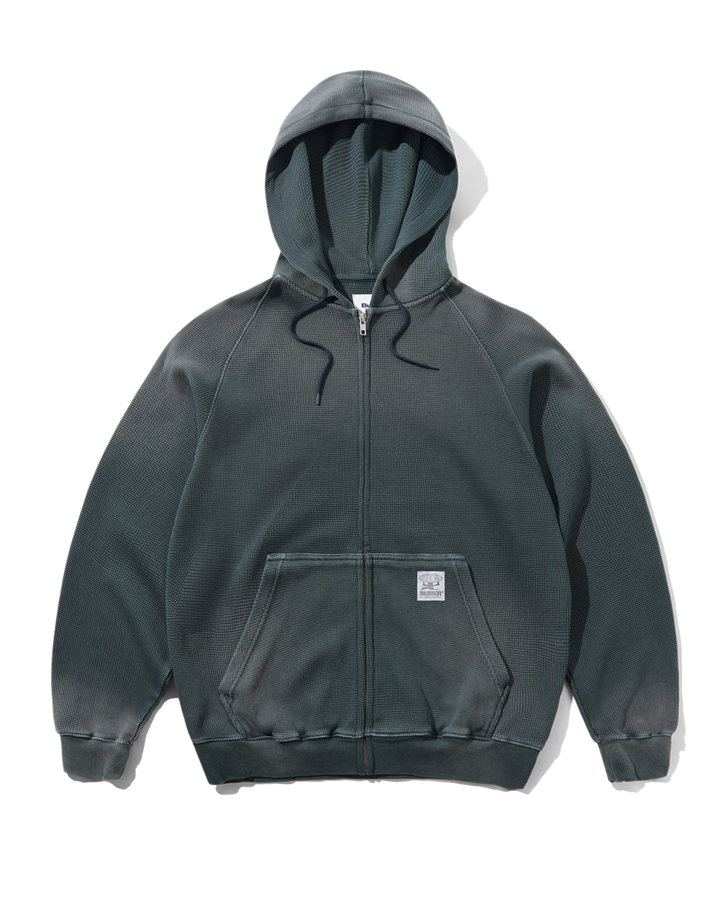 Faded Waffle Zip-Thru Hood - Washed Black - Butter Goods