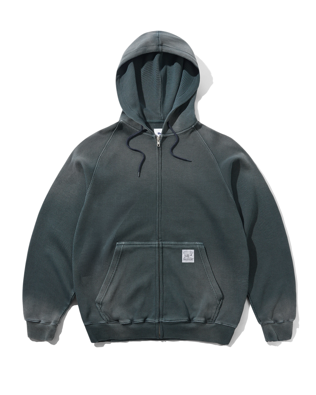 Faded Waffle Zip-Thru Hood - Washed Black - Butter Goods