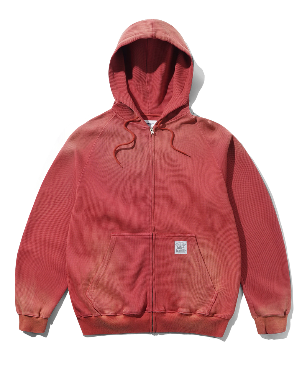 Faded Waffle Zip-Thru Hood - Washed Red - Butter Goods