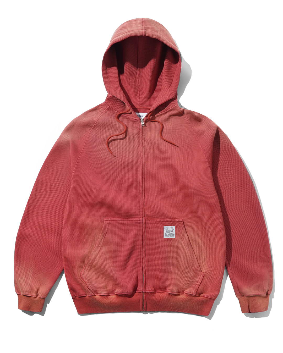 Faded Waffle Zip-Thru Hood - Washed Red - Butter Goods