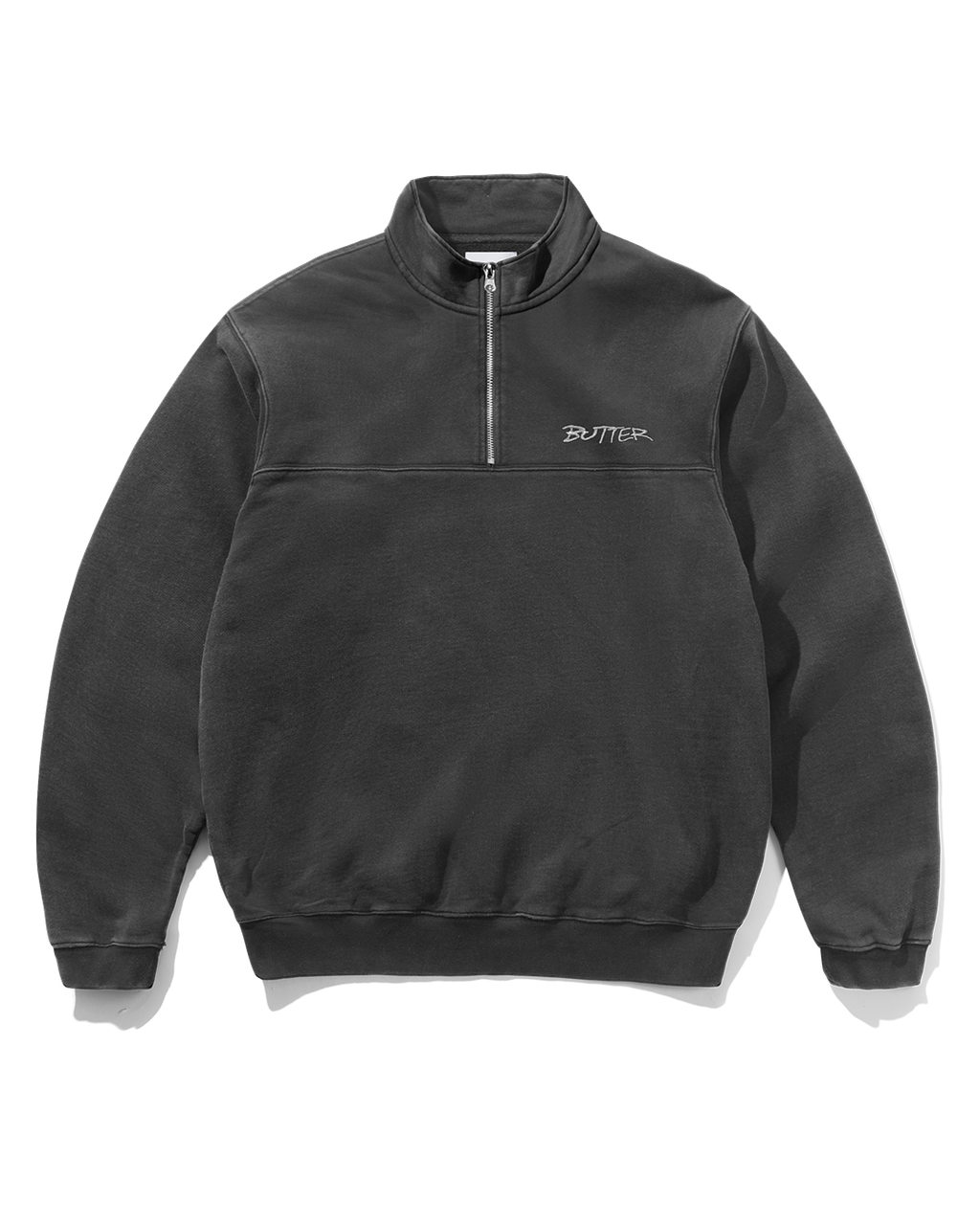 Panel 1/4 Zip Sweater - Washed Black - Butter Goods