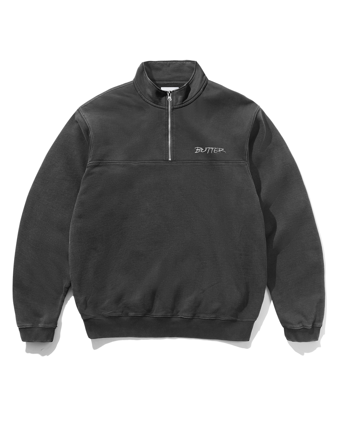 Panel 1/4 Zip Sweater - Washed Black - Butter Goods