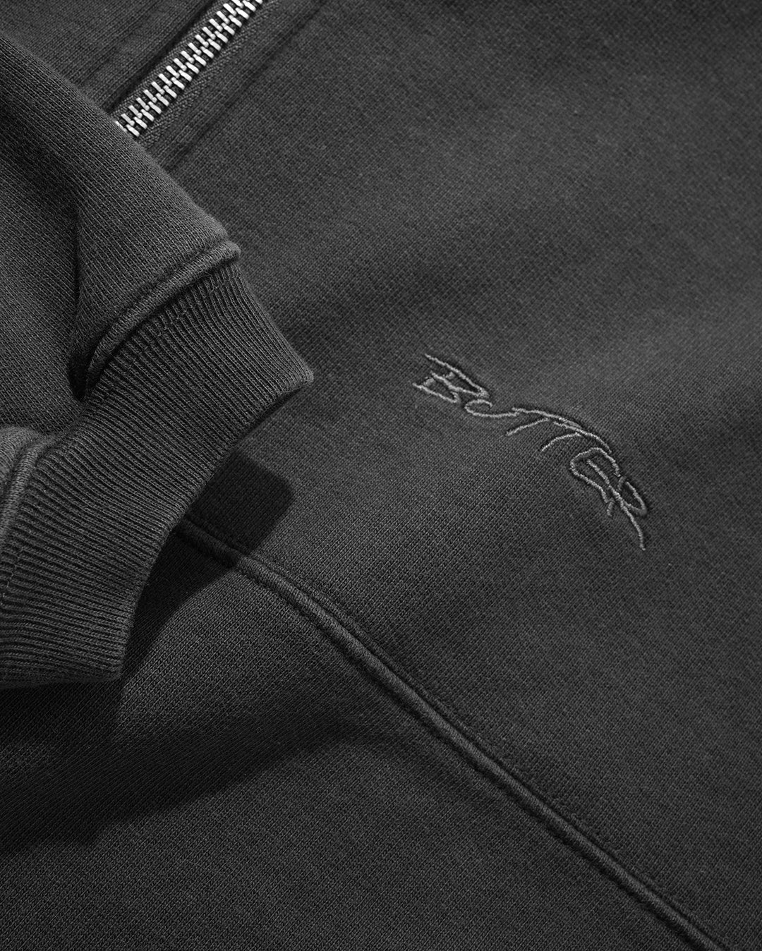 Panel 1/4 Zip Sweater - Washed Black - Butter Goods