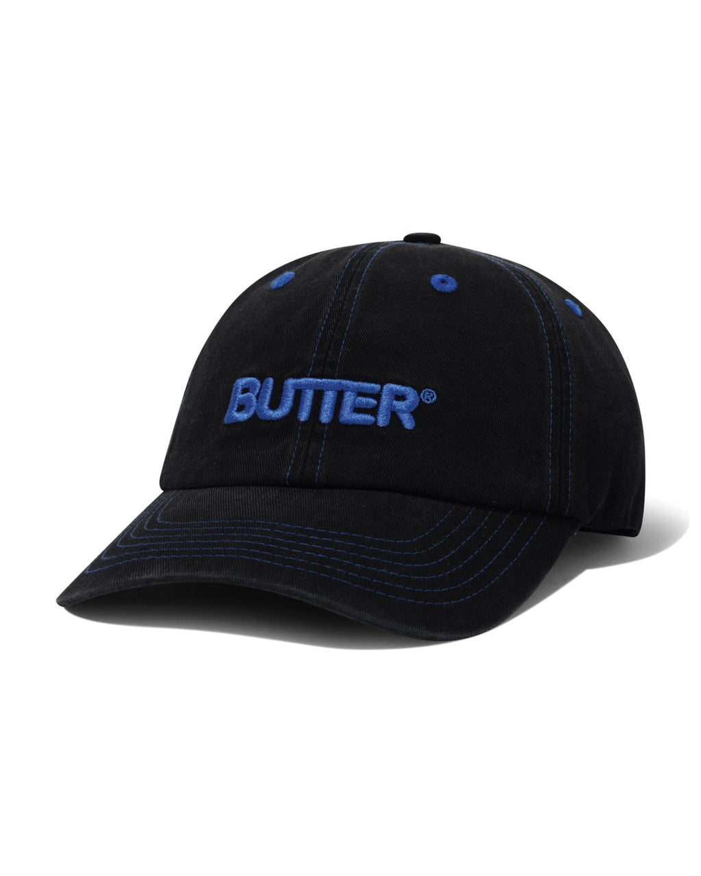 Rounded Logo 6 Panel Cap - Washed Black - Butter Goods