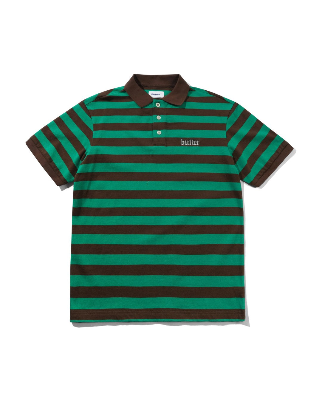 Striped Polo Shirt - Green / Brown - Butter Goods