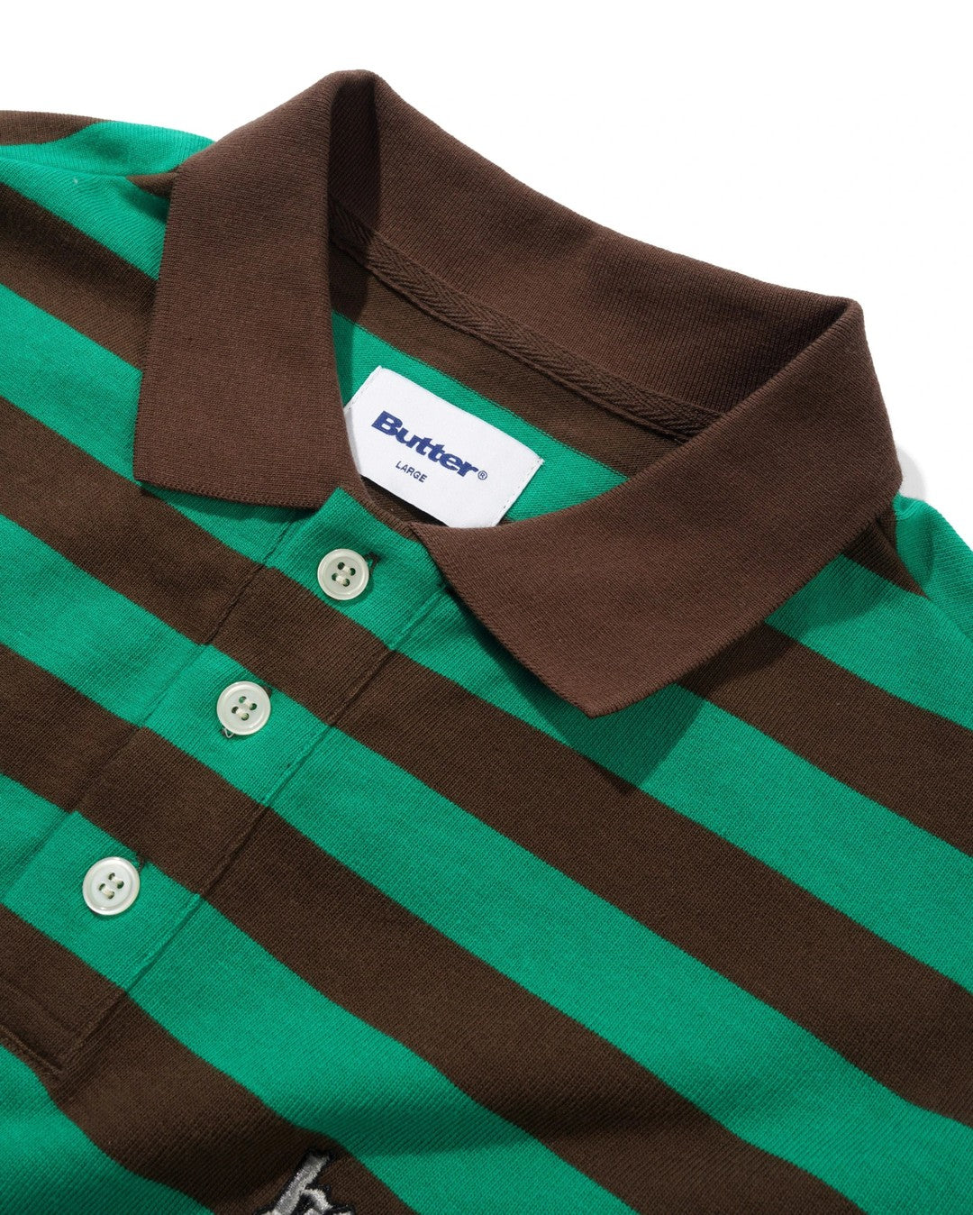 Striped Polo Shirt - Green / Brown - Butter Goods