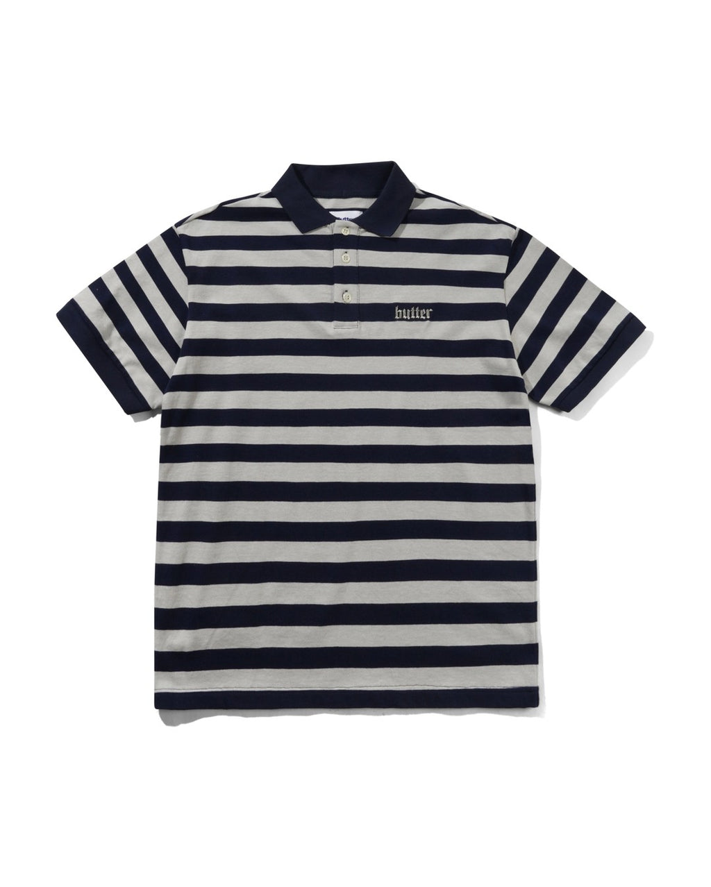 Striped Polo Shirt - Navy / Grey - Butter Goods