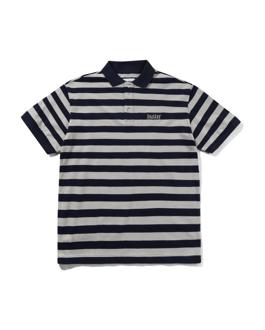 Striped Polo Shirt - Navy / Grey - Butter Goods