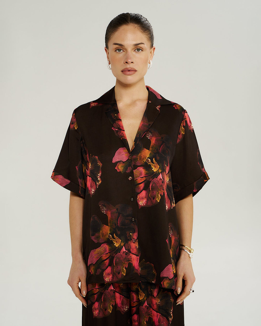 Button Up SS Shirt - Chocolat Petals - Summi Summi