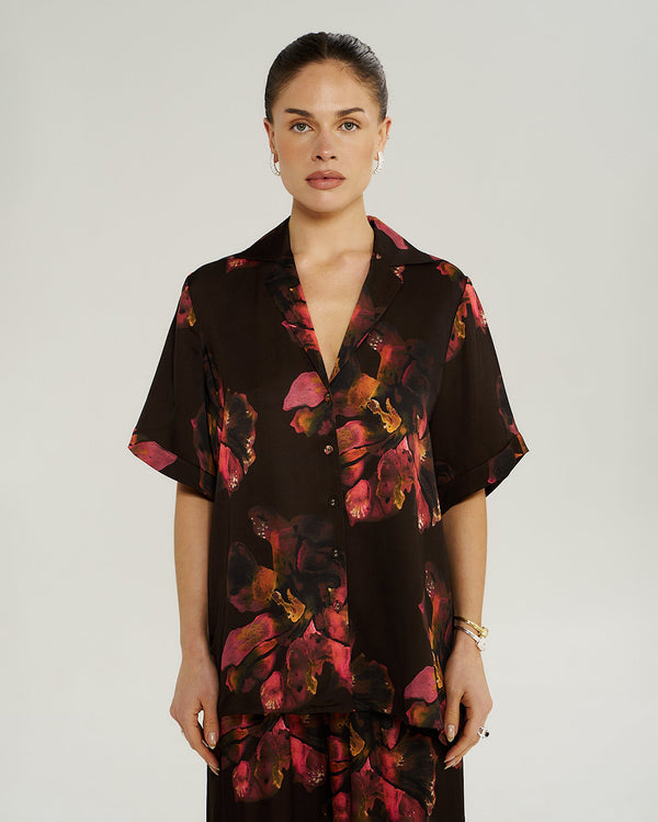 Button Up SS Shirt - Chocolat Petals - Summi Summi