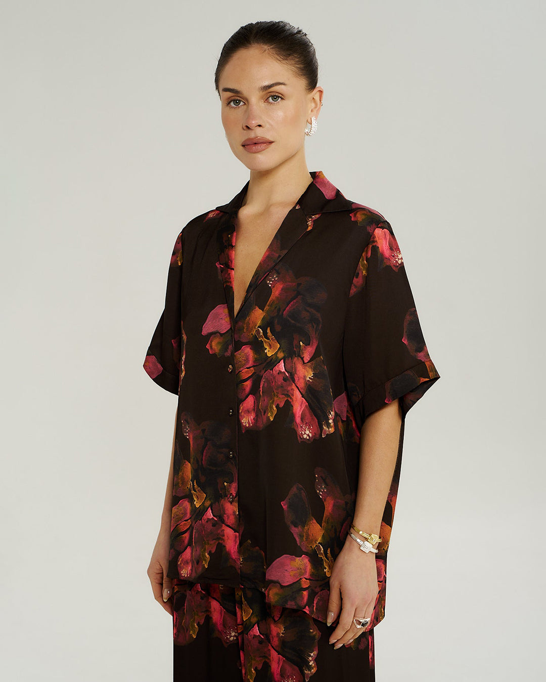 Button Up SS Shirt - Chocolat Petals - Summi Summi