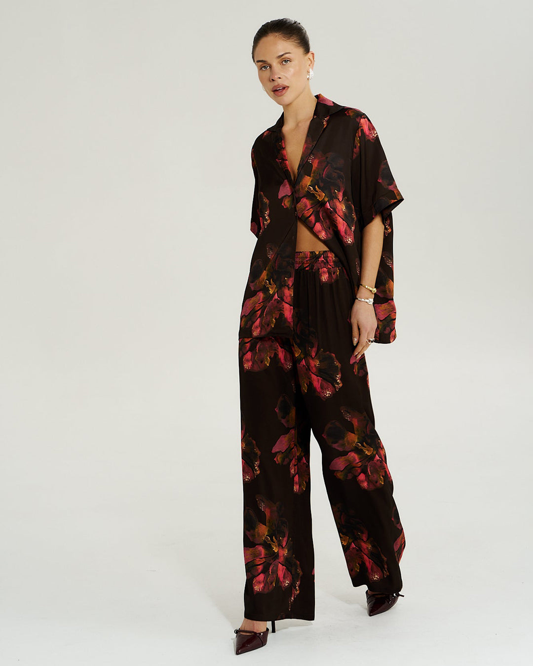 Button Up SS Shirt - Chocolat Petals - Summi Summi