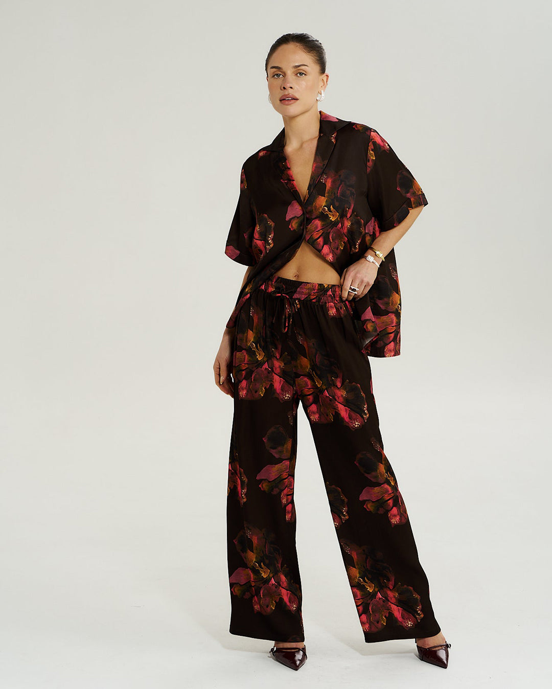 Button Up SS Shirt - Chocolat Petals - Summi Summi