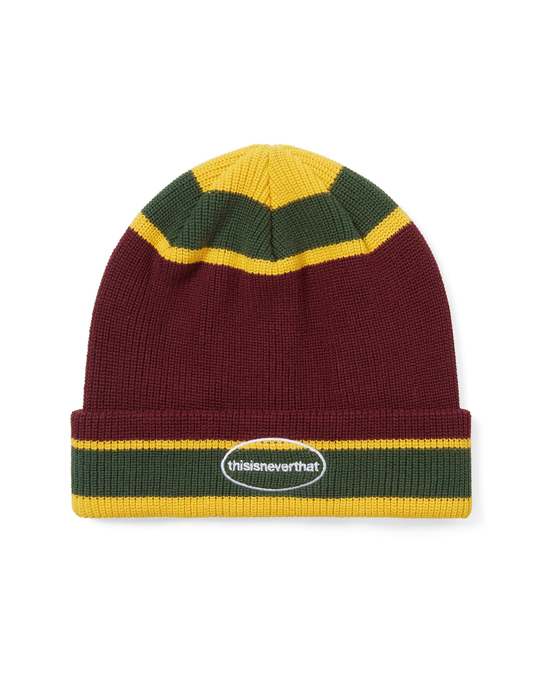 C-Logo Multi Striped Beanie - Burgundy - thisisneverthat
