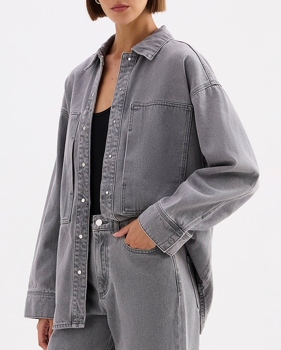 Calvi Denim Shacket - Steel - Nude Lucy