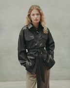 Camille Vegan Leather Overshirt - Raisin - Nude Lucy