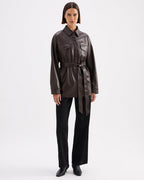 Camille Vegan Leather Overshirt - Raisin - Nude Lucy