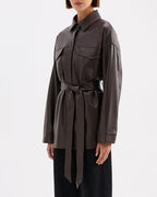 Camille Vegan Leather Overshirt - Raisin - Nude Lucy
