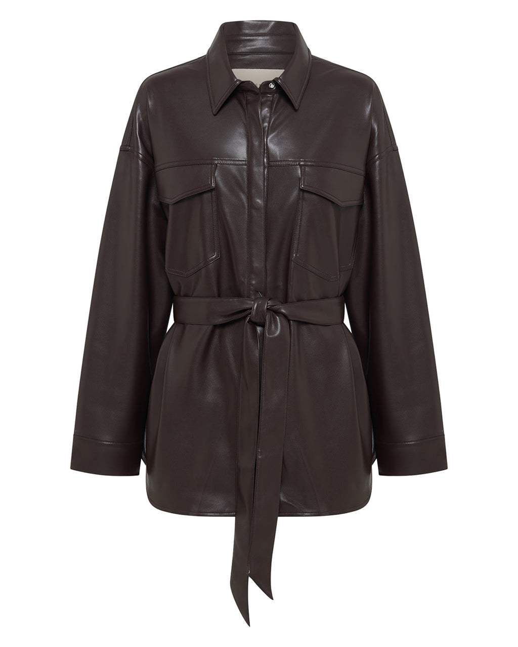 Camille Vegan Leather Overshirt - Raisin - Nude Lucy