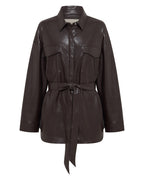 Camille Vegan Leather Overshirt - Raisin - Nude Lucy