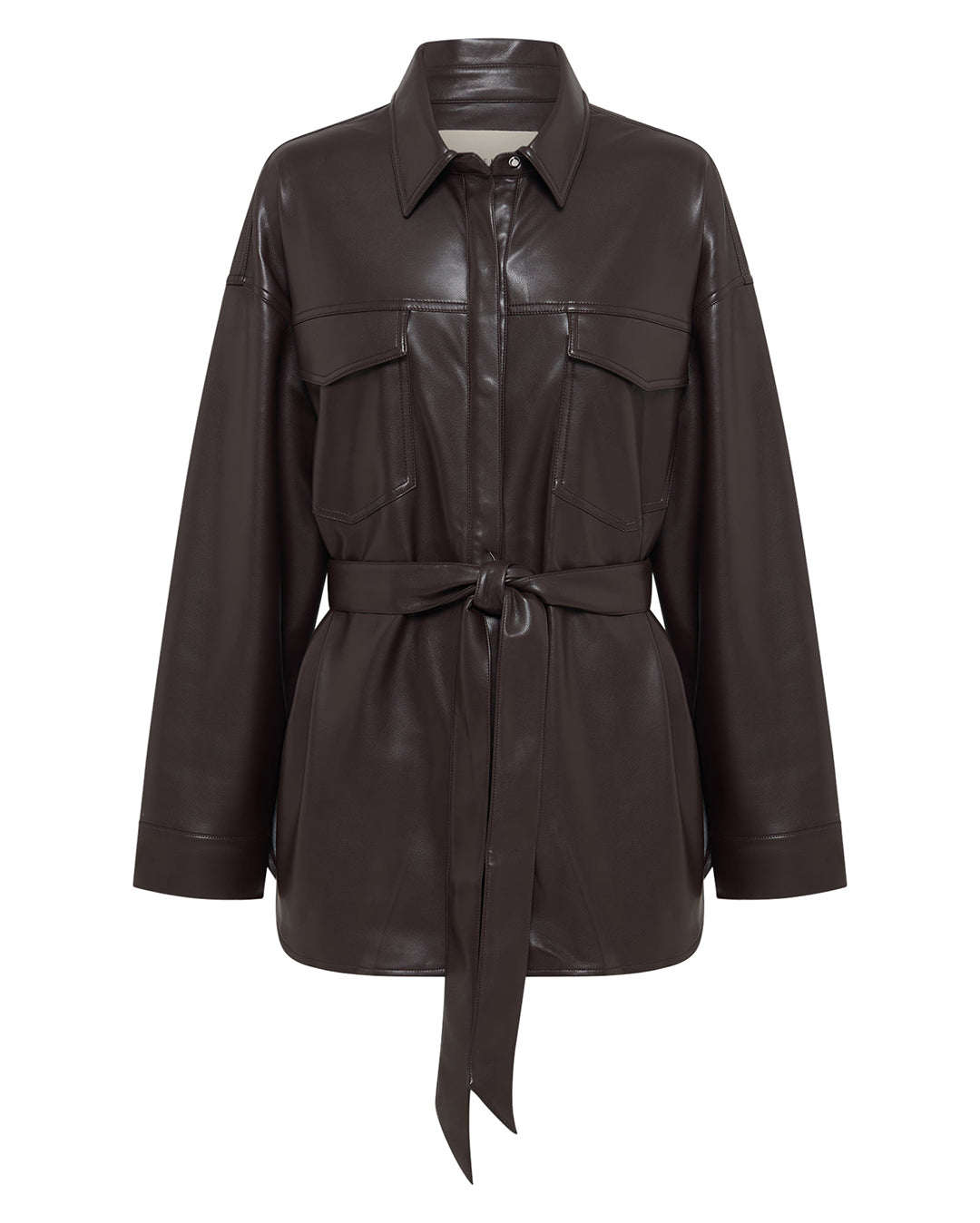Camille Vegan Leather Overshirt - Raisin - Nude Lucy