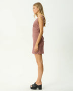Capricorn - Seersucker Mini Dress - Burgundy / Beige Check by Afends - view 4