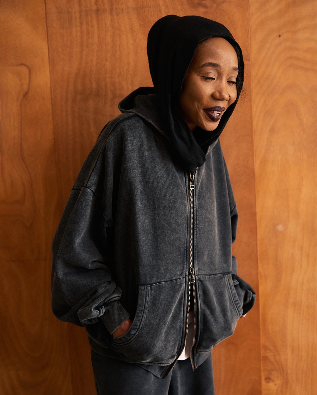 Lark Zip Hoodie - Black Wash
