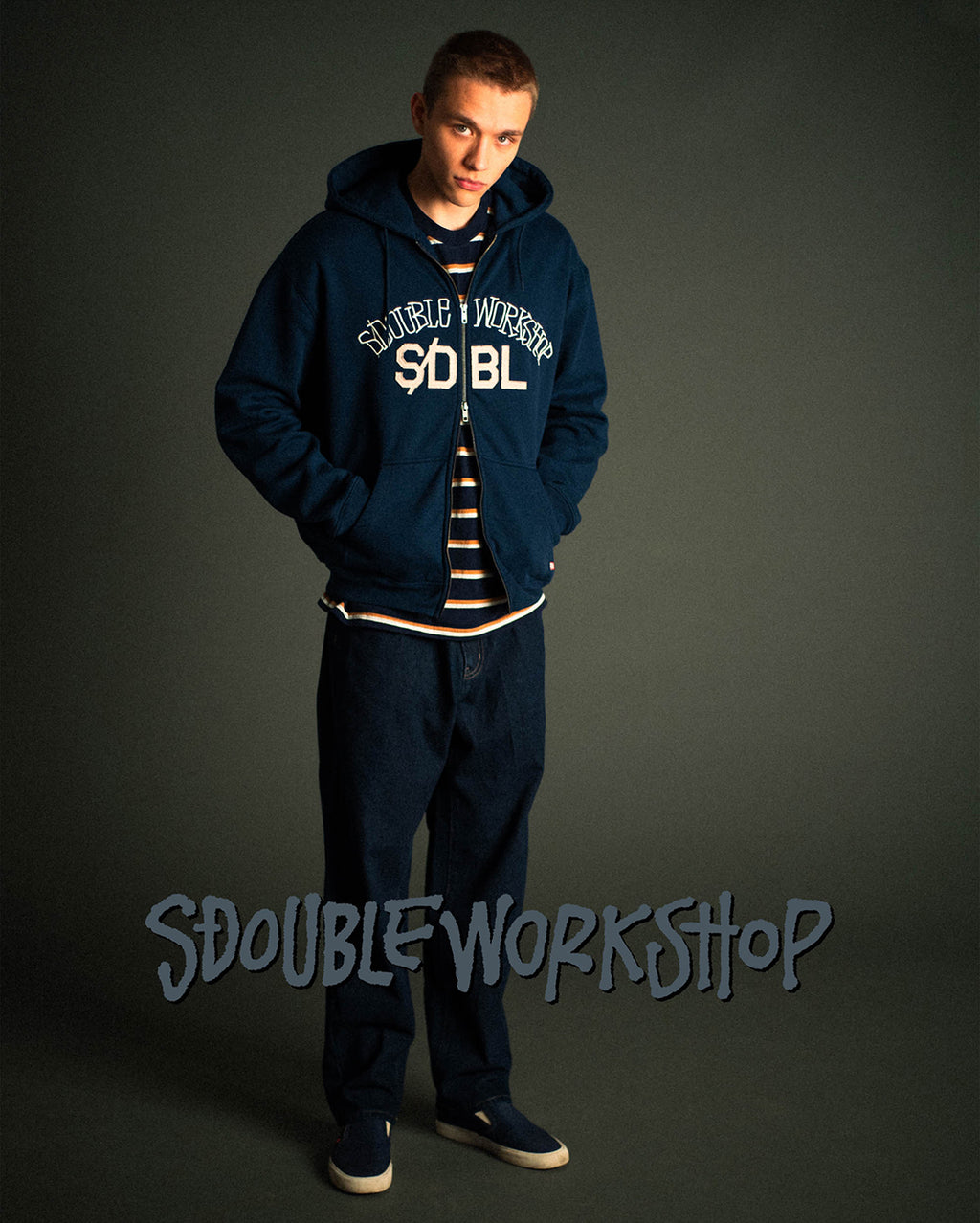 Chuck Fleece Zip Hoodie - Navy - S-Double