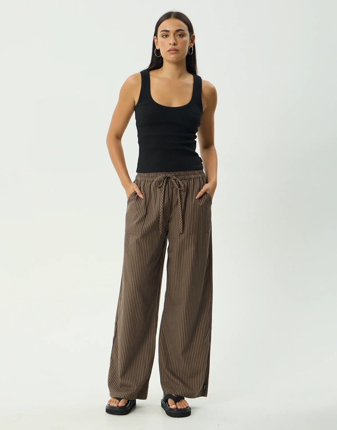 Cyrus Wide Leg Pant - Coffee Stripe