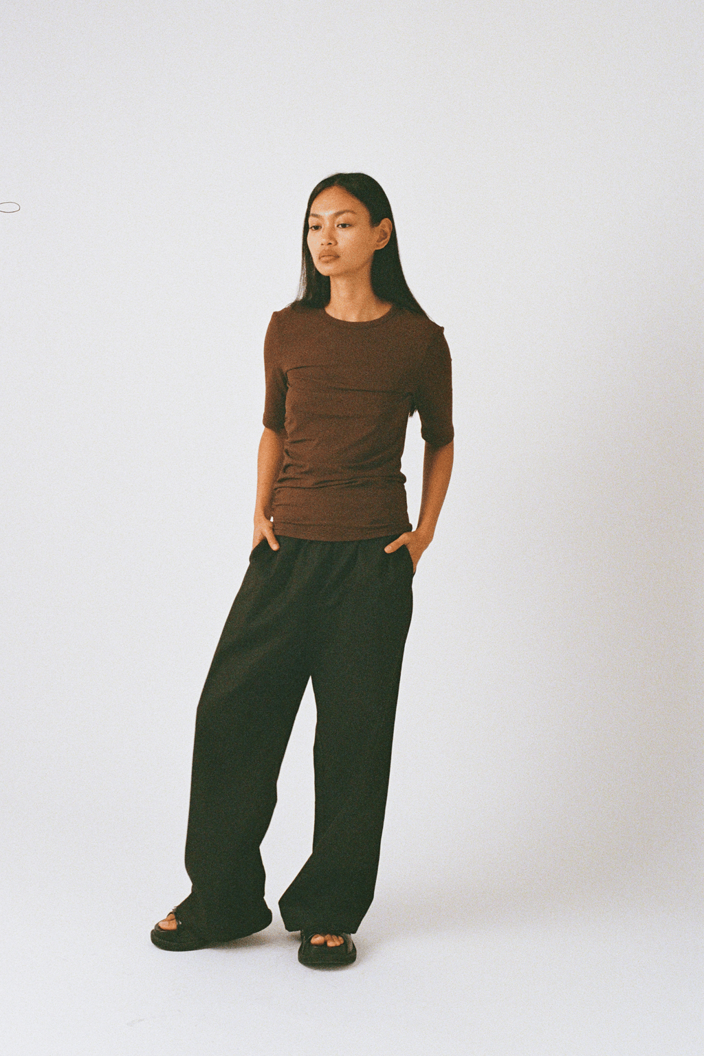 Ruched SS Tee - Choc