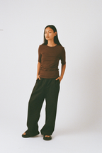 Ruched SS Tee - Choc